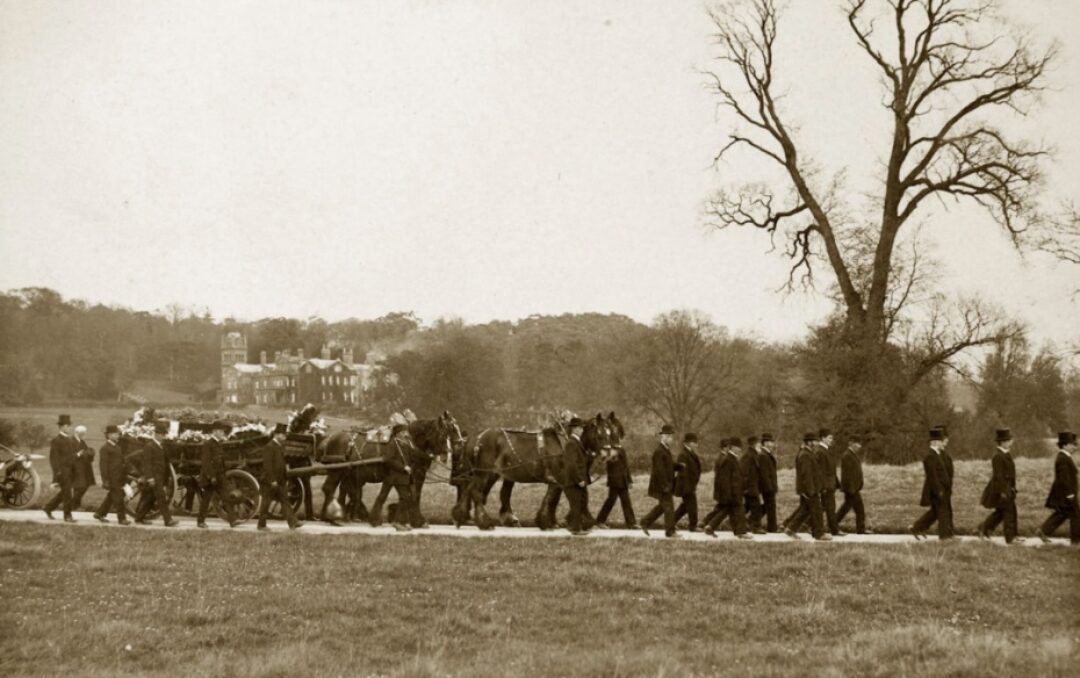 E W B Portmans funeral cortege crossing the Hestercombe parkland