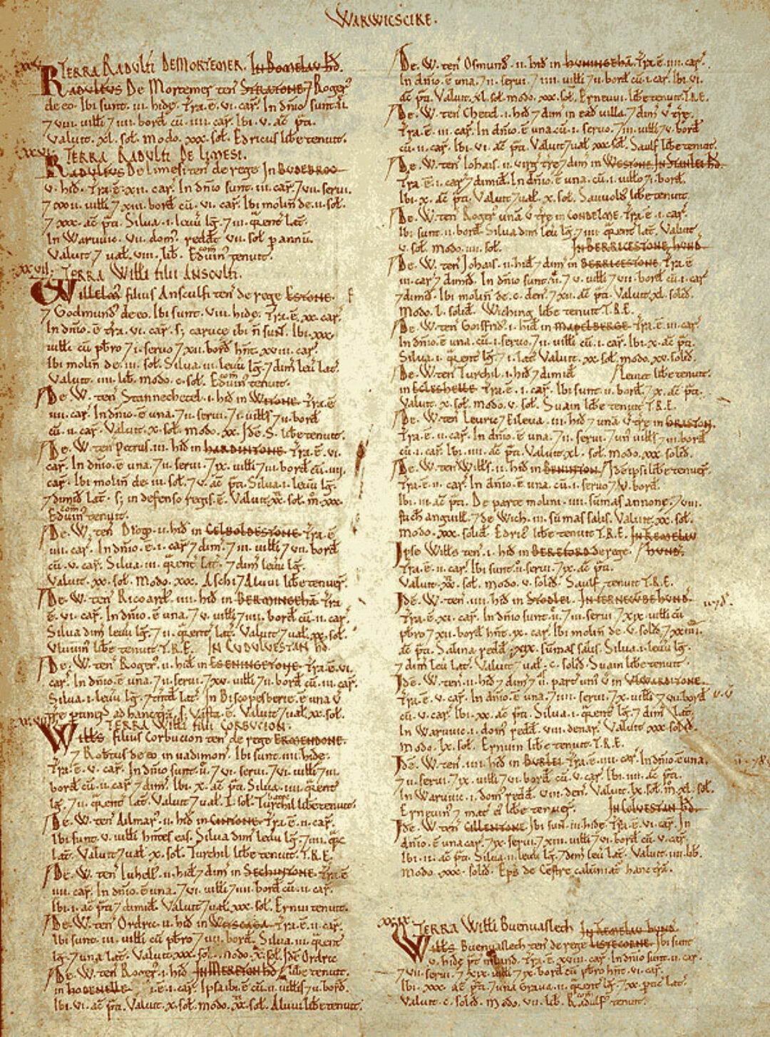 Fig 6 Page from Domesday survey of Warwickshire