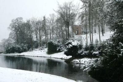 Snowy scene looking back over the Pear Pond