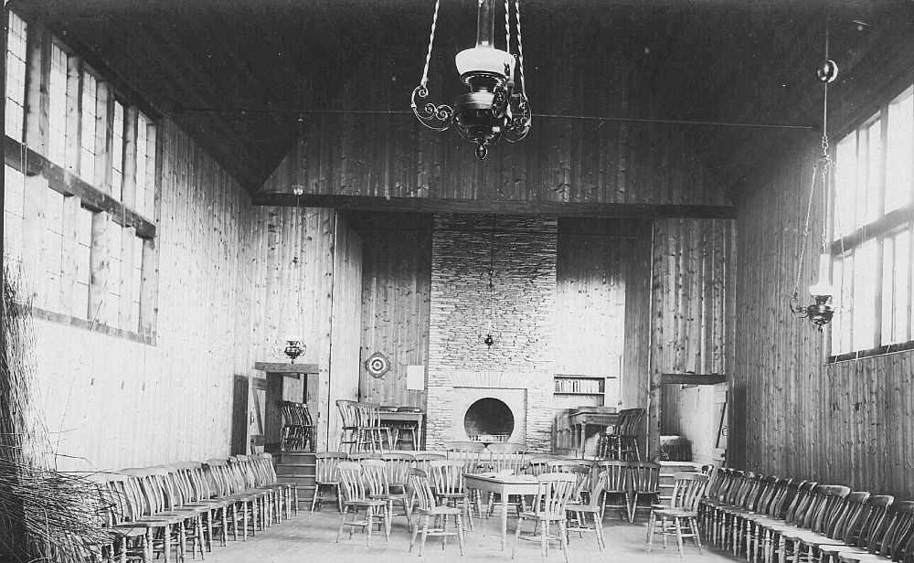 Fig. 5: Interior of ‘Hestercombe Hall’, with its circular hearth, c. 1920.