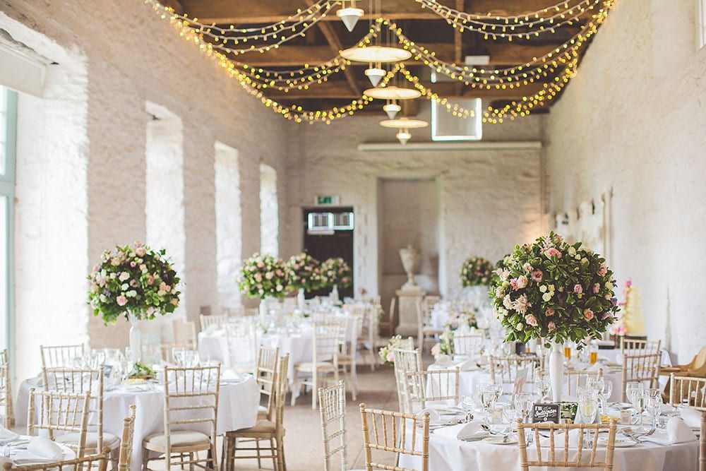 Fairy light canopy in the barn Bampfylde Hall - beautiful affordable wedding venue in Somerset