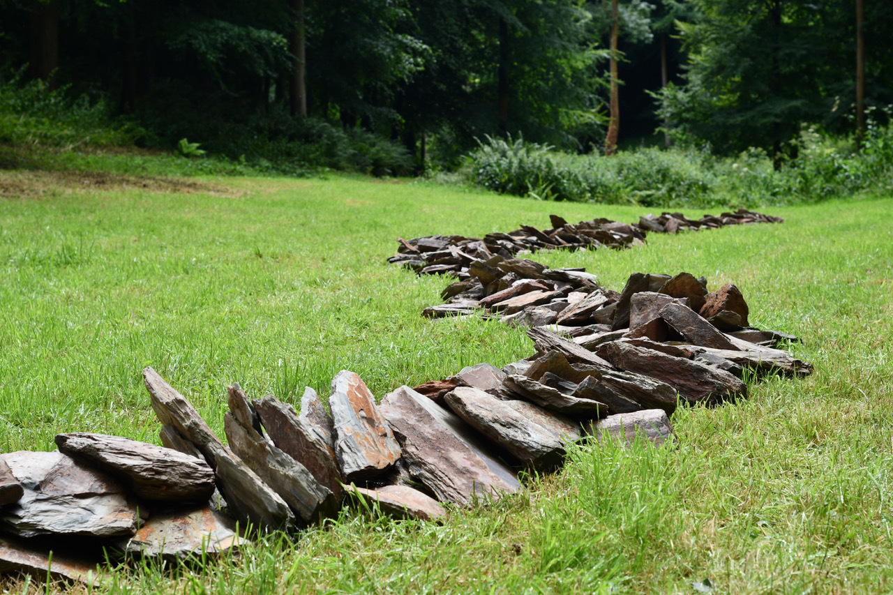 Jackdaw Line by Richard Long, in the Landscape Garden at Hestercombe Gardens, July 2020