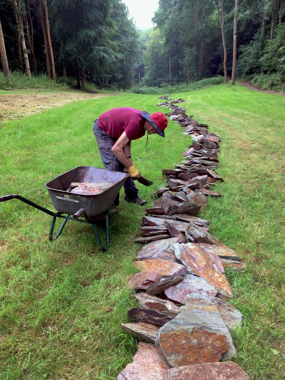 Richard Long installs his work, Jackdaw Line, at Hestercombe Gardens