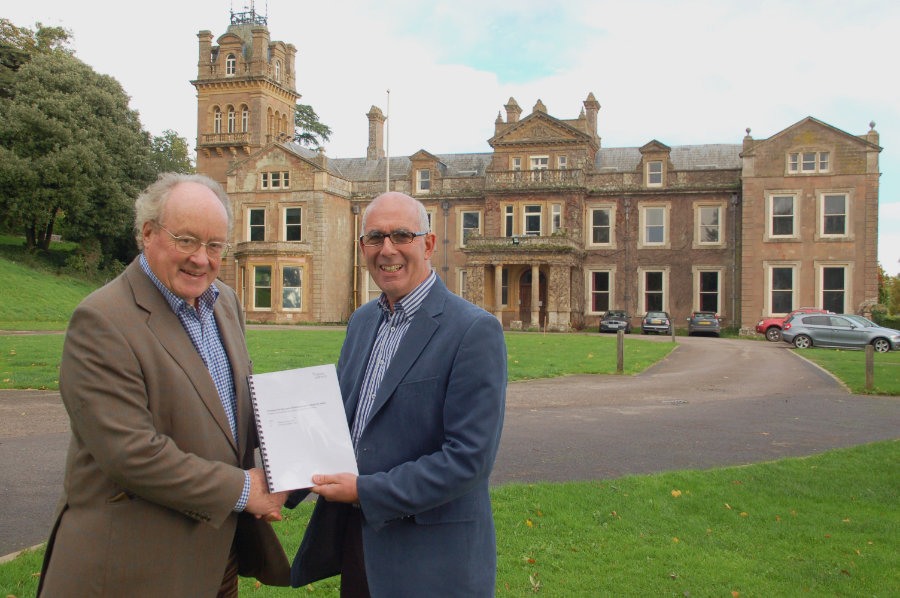 Sir Andrew Burns KCMG & Philip White MBE with the deeds to Hestercombe House, October 2013